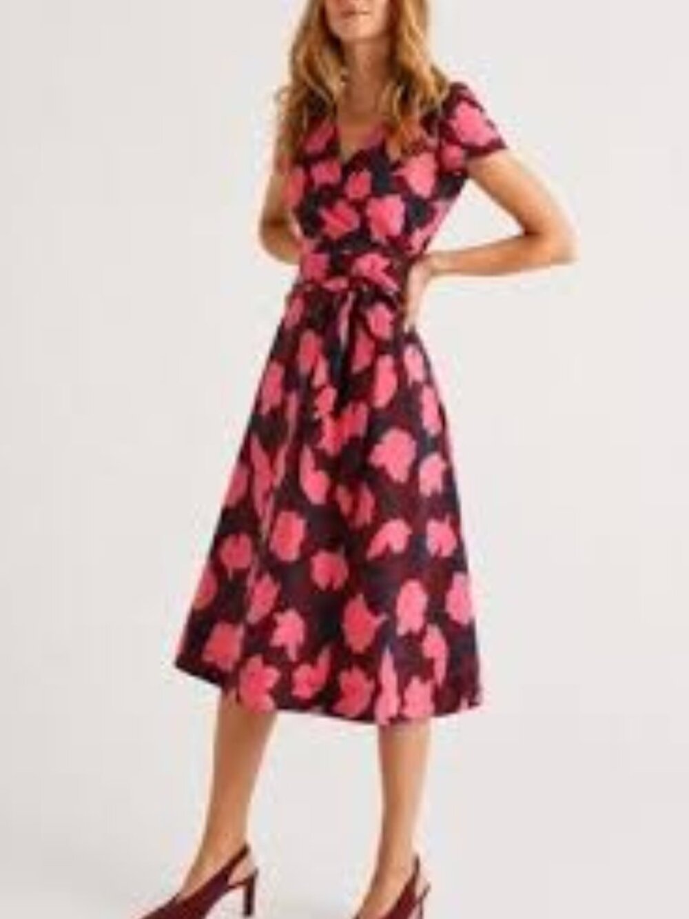 Boden Cotton Pink Floral Tie Waist Fit and Flare Dress Sz 4